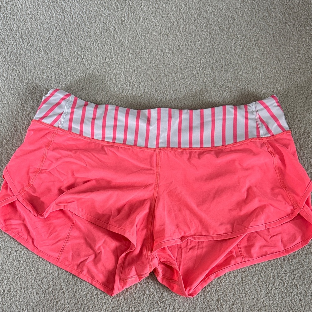 Lululemon Athletica Coral Pink Striped Athletic Shorts